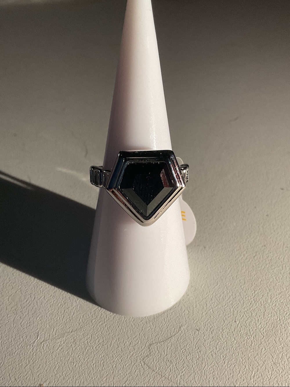 bp Silver-Tone Ring with Black Geometric Stone